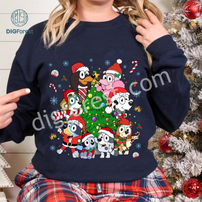 Bluey Christmas Tree Sweatshirt, Kids Christmas PNG, Bluey Sweatshirt, Christmas Sweater, Christmas Shirts, Kids Shirt, Xmas Shirt