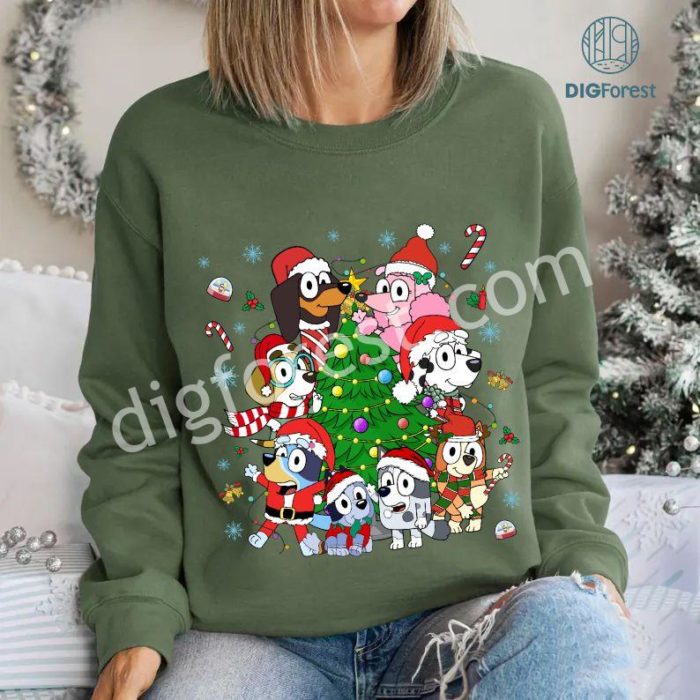 Bluey Christmas Tree Sweatshirt, Kids Christmas PNG, Bluey Sweatshirt, Christmas Sweater, Christmas Shirts, Kids Shirt, Xmas Shirt