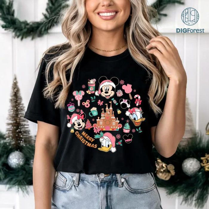 Santa Disney Mickey & Friends Pink Christmas Shirt | Matching Family Xmas Tee | Disneyland Holiday Vacation Shirt