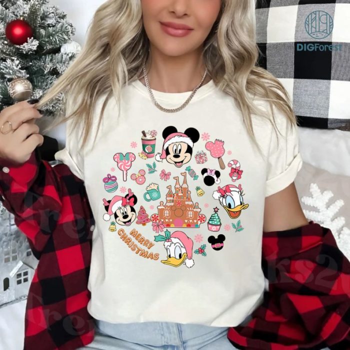 Santa Disney Mickey & Friends Pink Christmas Shirt | Matching Family Xmas Tee | Disneyland Holiday Vacation Shirt