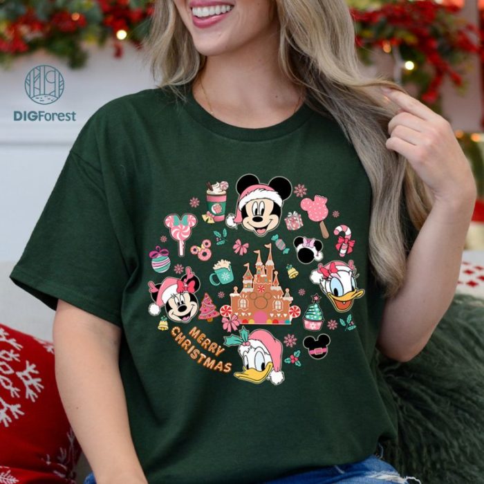 Santa Disney Mickey & Friends Pink Christmas Shirt | Matching Family Xmas Tee | Disneyland Holiday Vacation Shirt