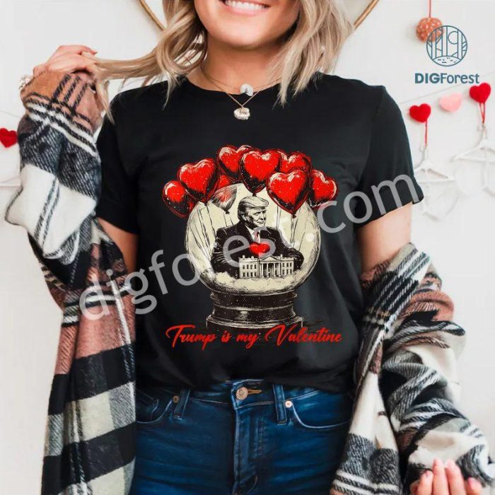 Trump Is My Valentine Retro Snow Globe T-Shirt | White Heart Valentine’s Day Tee | Funny Trump Valentine Shirt | Retro Valentine Gift Idea