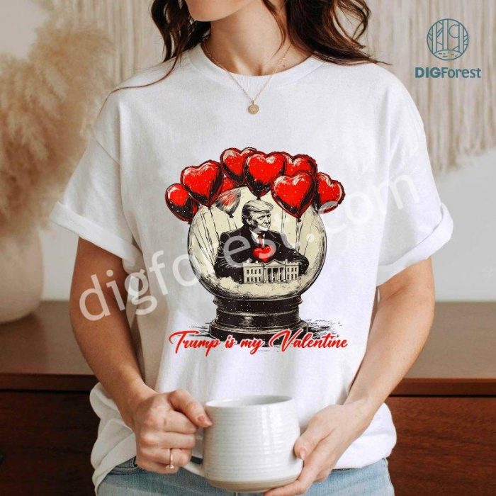 Trump Is My Valentine Retro Snow Globe T-Shirt | White Heart Valentine’s Day Tee | Funny Trump Valentine Shirt | Retro Valentine Gift Idea