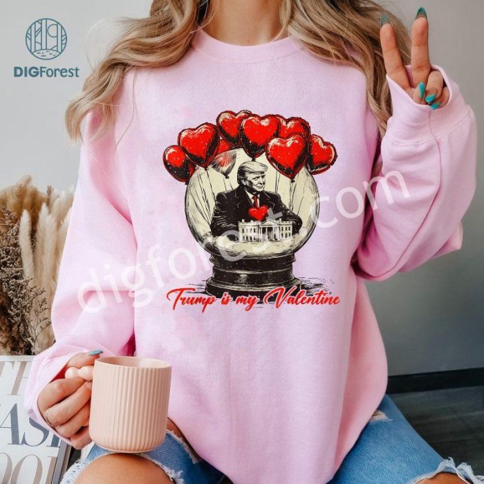 Trump Is My Valentine Retro Snow Globe T-Shirt | White Heart Valentine’s Day Tee | Funny Trump Valentine Shirt | Retro Valentine Gift Idea