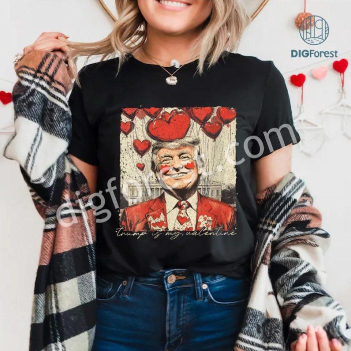 Women's Retro Trump Is My Valentine Shirt | Trump Valentine's Day V-Neck Tee | Funny Valentine's Gift | Retro Valentine Trump T-Shirt