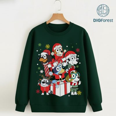 Bluey Christmas Shirt - Blue Dog Holiday Sweatshirt, Family Christmas Shirt, Bluey Sublimation Design