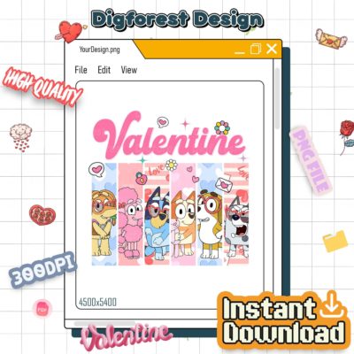 Bluey & Bingo Valentine PNG – Be Mine Love Design, Cute Family Art, Kids Heart Style Digital Download