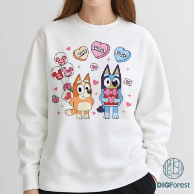 Bluey Valentine PNG – Bluey & Bingo Love Day Design, Family Matching Art, Kids Heart Style Digital Download