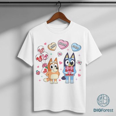 Bluey Valentine PNG – Bluey & Bingo Love Day Design, Family Matching Art, Kids Heart Style Digital Download
