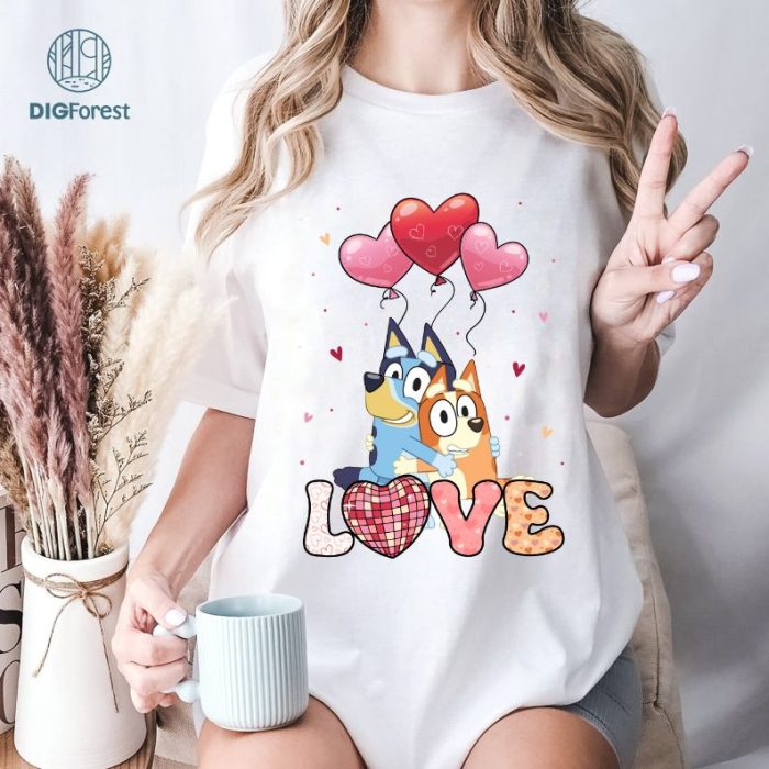 Bluey Dog Valentines Shirt | Bluey and Bingo Love Tee | Kids Valentine’s Day Shirt | Family Matching Bluey Valentine Outfit | Be Mine Bluey Shirt