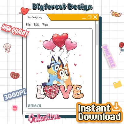 Bluey Dog Valentine PNG – Bluey & Bingo Be Mine Love Design, Family Matching Kids Art, Digital Download