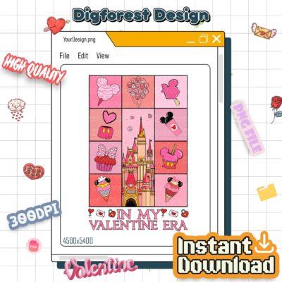 Disney Vintage Valentine Era PNG – Mickey Minnie Castle Heart Balloons Art, WDW Disneyland Love Digital Download