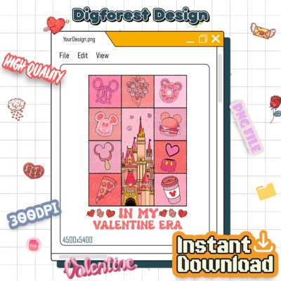 Vintage Disney In My Valentine Era PNG – Romantic Love Theme Art, Couple Matching Design, Valentine Digital Download