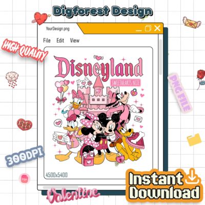 Disney Mickey & Friends Valentine PNG – Love Hearts Castle Art, Disneyland Couple Design, WDW Romantic Digital Download
