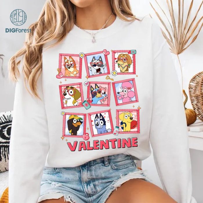 Happy Valentine Bluey Shirt | Bluey Cartoon Valentine's Day Tee | Kids Blue Dog Valentine Shirt | Bluey and Bingo Love Shirt