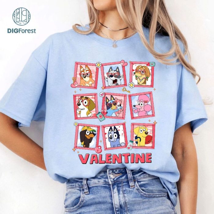 Happy Valentine Bluey Shirt | Bluey Cartoon Valentine's Day Tee | Kids Blue Dog Valentine Shirt | Bluey and Bingo Love Shirt