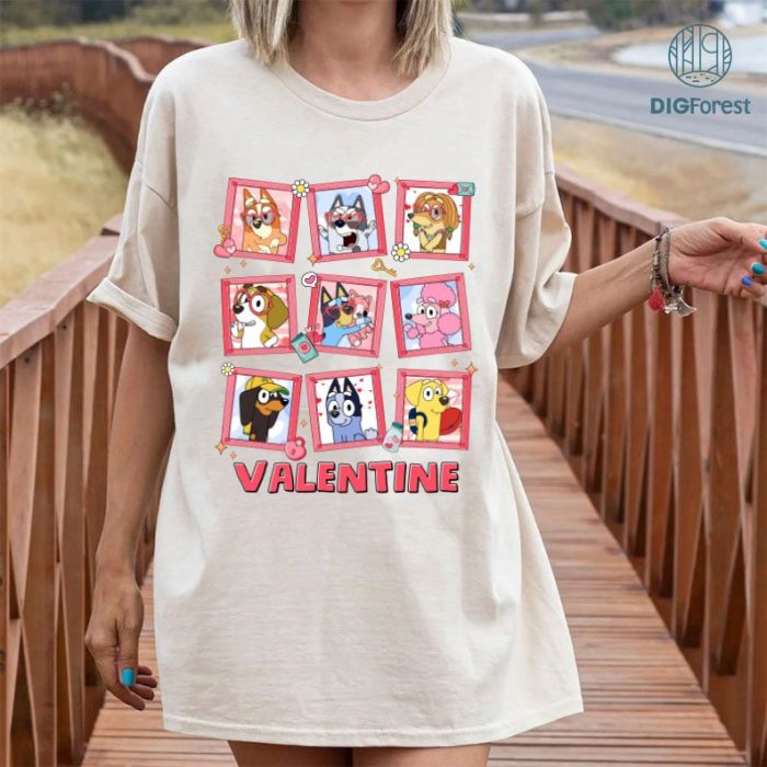 Happy Valentine Bluey Shirt | Bluey Cartoon Valentine's Day Tee | Kids Blue Dog Valentine Shirt | Bluey and Bingo Love Shirt