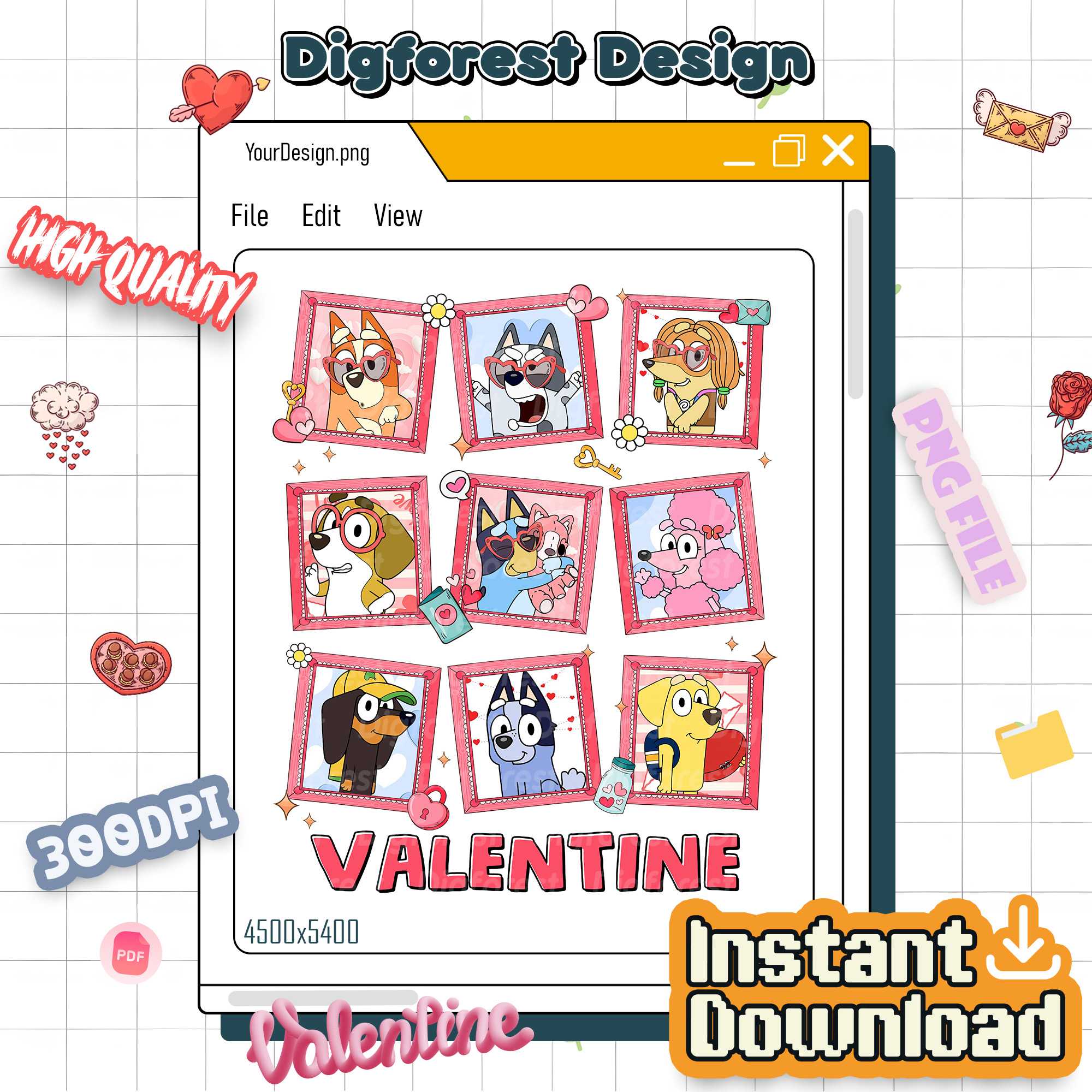 Happy Valentine Bluey PNG – Bluey & Bingo Love Design, Cute Cartoon Heart Art, Kids Digital Download Happy Valentine Bluey PNG – Bluey & Bingo Love Design, Cute Cartoon Heart Art, Kids Digital Download