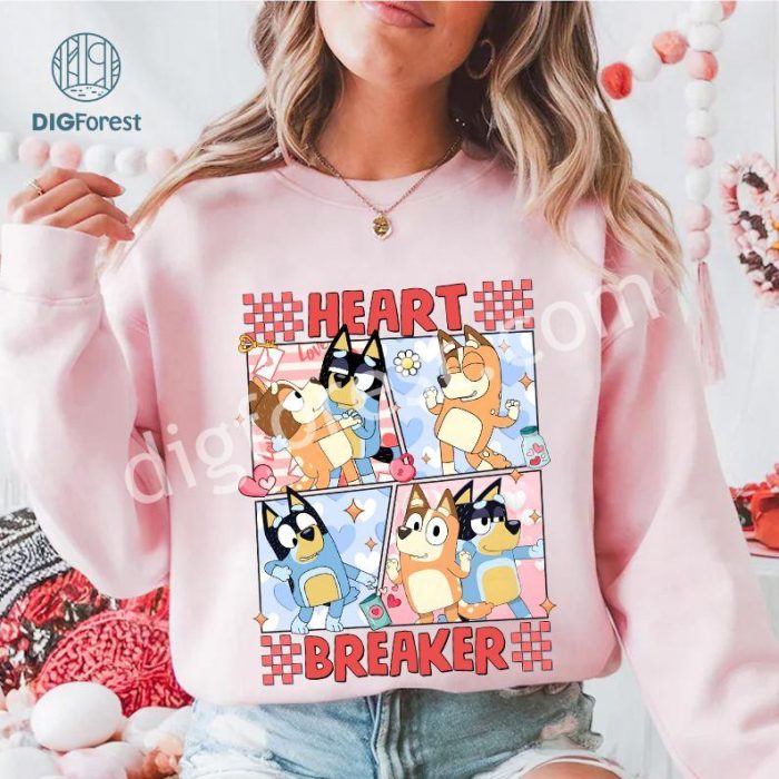 Bluey Valentine Heart Breaker Shirt | Bluey Friend Valentine Tee | Kids Bluey Valentine's Day Shirt | Heart Breaker Blue Dog Shirt