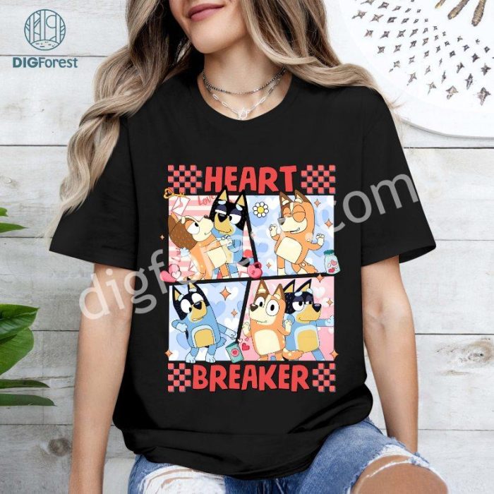 Bluey Valentine Heart Breaker Shirt | Bluey Friend Valentine Tee | Kids Bluey Valentine's Day Shirt | Heart Breaker Blue Dog Shirt