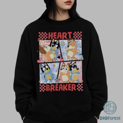 Bluey Valentine Heart Breaker PNG – Blue Dog Friend Love Design, Cute Kids Art, Valentine Digital Download