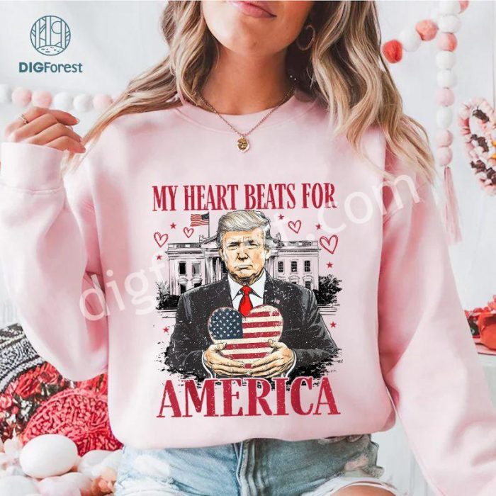 Donald Trump My Heart Beats for America Valentine Sweater | Trump Valentine 2025 Shirt | Daddy’s Home Valentine Tee | Patriotic Valentine’s Day Shirt