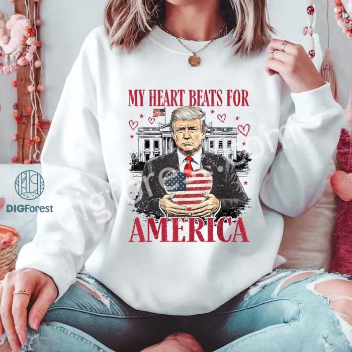 Donald Trump My Heart Beats for America Valentine Sweater | Trump Valentine 2025 Shirt | Daddy’s Home Valentine Tee | Patriotic Valentine’s Day Shirt