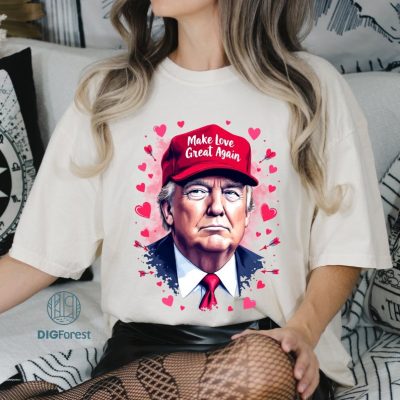 Make Love Great Again Sweatshirt | Funny Trump Valentine’s Day 2025 Shirt | Valentine’s Day Trump Gift | Retro Trump Valentine Pullover