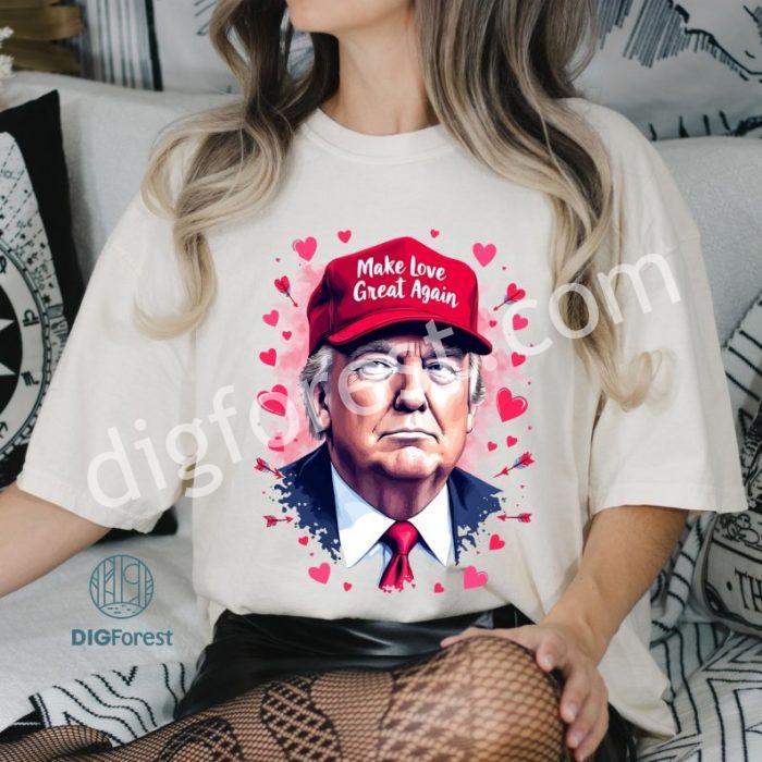 Make Love Great Again Sweatshirt | Funny Trump Valentine’s Day 2025 Shirt | Valentine’s Day Trump Gift | Retro Trump Valentine Pullover