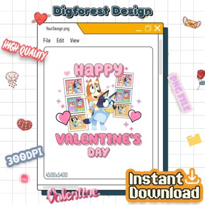 Bluey & Bingo Be Mine Valentine PNG – Happy Love Design, Cute Blue Dog Couple Art, Digital Download