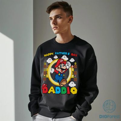 Happy Father’s Day Super Daddio Shirt – Retro Mario Game Dad Shirt, Since 1985 Gaming Tee, New Dad Gift, Super Mario Family Shirt