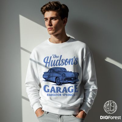 Radiator Springs Shirt – Doc Hudson’s Garage DTF, Men’s Disney DTF Shirt, Cars Land Ready-to-Press Design, Disney Doc Hudson DTF for Men