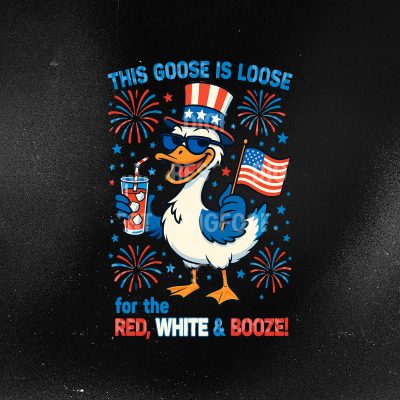 Goose on the Loose for the Red White and Booze Shirt – Funny Patriotic 4th of July Retro USA Drinking Party Tee