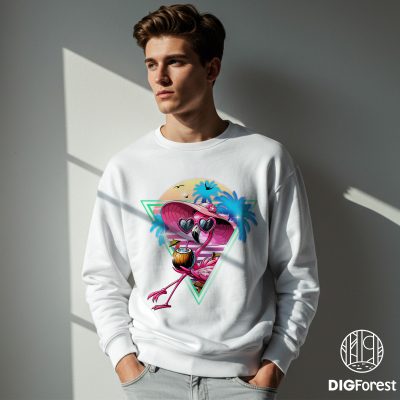 Pink Flamingo Beach Shirt – Neon Retro Summer Vacation Tee, Tropical Aesthetic Vibes