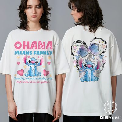 Two-Sided Ohana Means Family Disney Lilo & Stitch Shirt – Mickey Castle & Ears Magic Kingdom Disneyland Tee