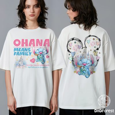 Ohana Means Family Shirt – Lilo and Stitch Disney Tee with Mickey Ears & Castle, Magic Kingdom Disneyland Tee