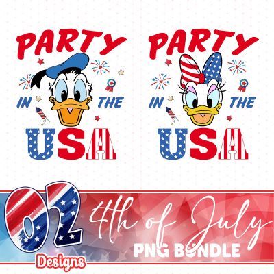 Donald & Daisy 4th of July PNG Bundle | Party in the USA | Mickey & Friends Patriotic Design | American Flag Instant Download