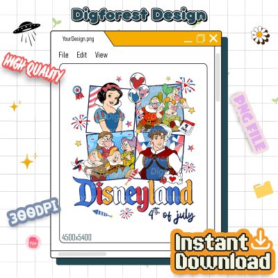 Disney Snow White 4th of July PNG | Seven Dwarfs Patriotic Design | American Freedom Instant Download