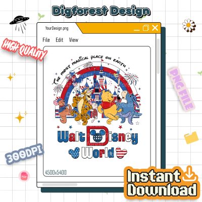 Disney Pooh & Friends 4th of July PNG | Tigger, Eeyore, Pooh Bear | Red White & Blue | Instant Magical Download