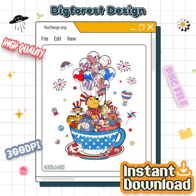 Disney Winnie the Pooh 4th of July PNG | Pooh & Friends Freedom Design | Disneyland Independence Day Instant Download