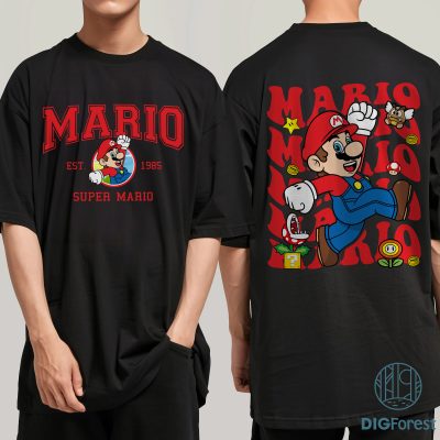 Super Mario Bros Birthday Shirt PNG – Mario Birthday Party Printable Tee, Super Mario Gamer Shirt Design
