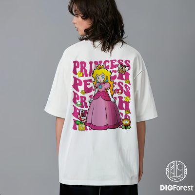 Super Mario Princess Peach Shirt – Pink Princess Birthday Tee, Mario Party Shirt, Super Mario PNG Design
