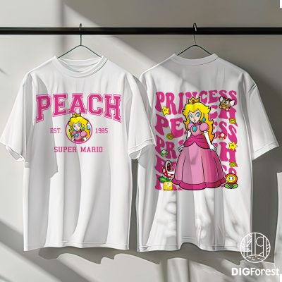Super Mario Princess Peach Shirt – Pink Princess Birthday Tee, Mario Party Shirt, Super Mario PNG Design