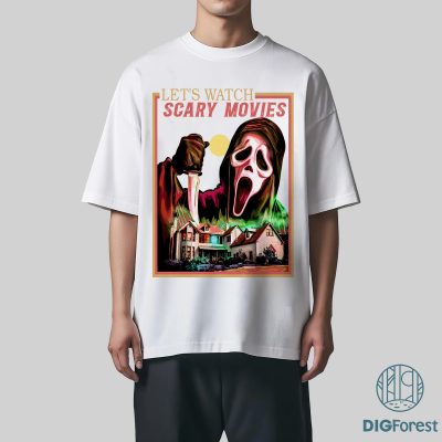 Let’s Watch Scary Movie PNG – Scream Ghost Halloween Design, Horror Movie Shirt Clipart, Spooky Season