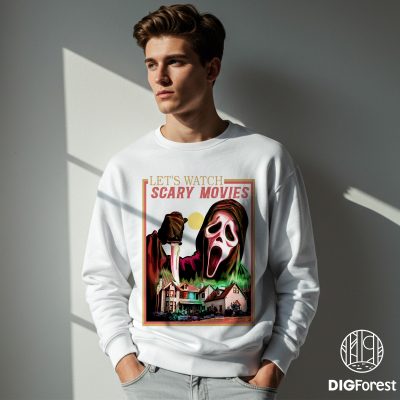 Let’s Watch Scary Movie PNG – Scream Ghost Halloween Design, Horror Movie Shirt Clipart, Spooky Season