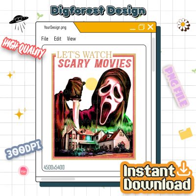 Let’s Watch Scary Movie PNG – Scream Ghost Halloween Design, Horror Movie Shirt Clipart, Spooky Season
