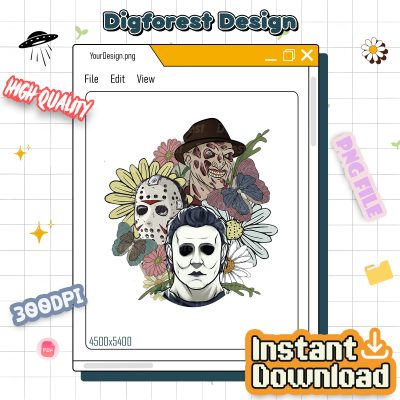 Retro Floral Halloween PNG – Scream, Jason, Michael Myers Horror Movie Design, Fall Shirt, Halloween Gift Download