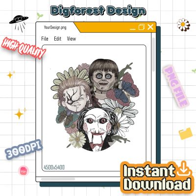 Floral Halloween Horror Characters PNG – Michael Myers, Jason, Freddy Krueger, Hocus Pocus Instant Download