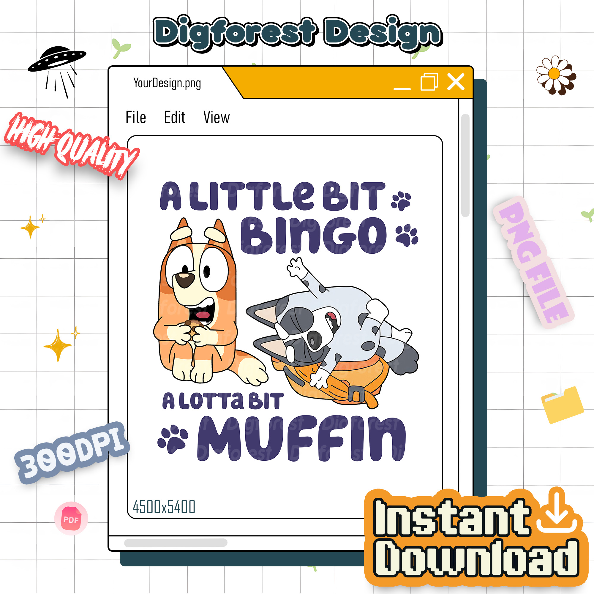 Bluey A Little Bit Bingo A Lotta Bit Muffin PNG, Bluey Meme Clipart, Bingo and Muffin Shirt Design, Bluey Family PNG File