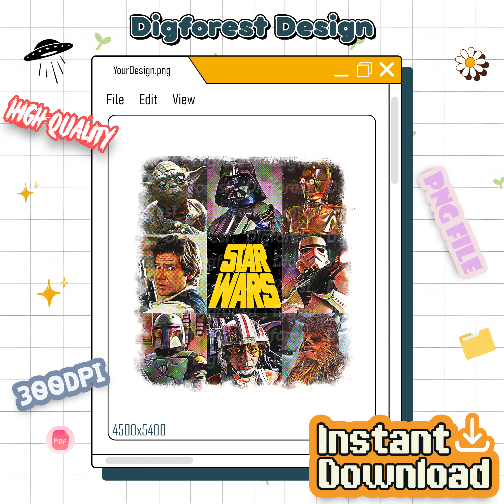 Vintage Star Wars Comic PNG | Mandalorian & Darth Vader | Galaxy’s Edge Star Wars Characters Design